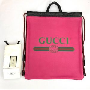 NWT Gucci Pink Coulisse "Gucci" Leather Backpack